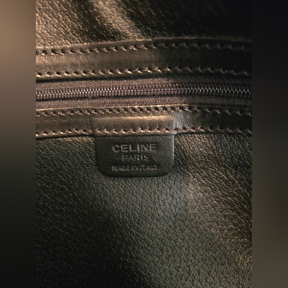 Celine | Double Zip Shoulder Tote Bag | Macadam Canvas & Black Leather | Vintage - Picture 13 of 16
